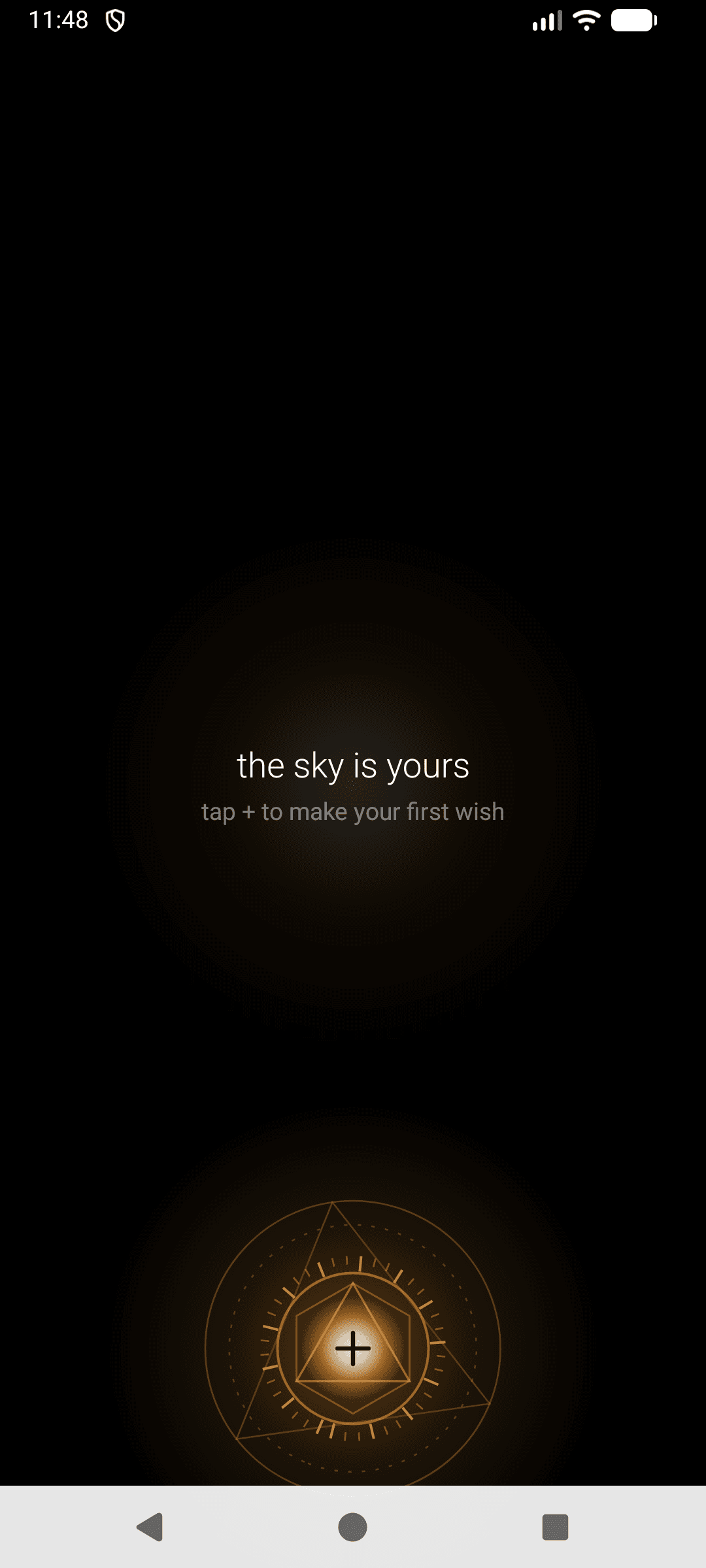Skyvow empty sky screen inviting you to make your first wish